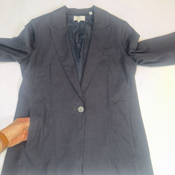 Vince Black Linen Blend Blazer One Button Surgeon Cuff Pockets Women Size 10 EUC - Picture 10 of 13